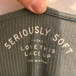 Seriously Soft Love This Lace Up Olive Green Top